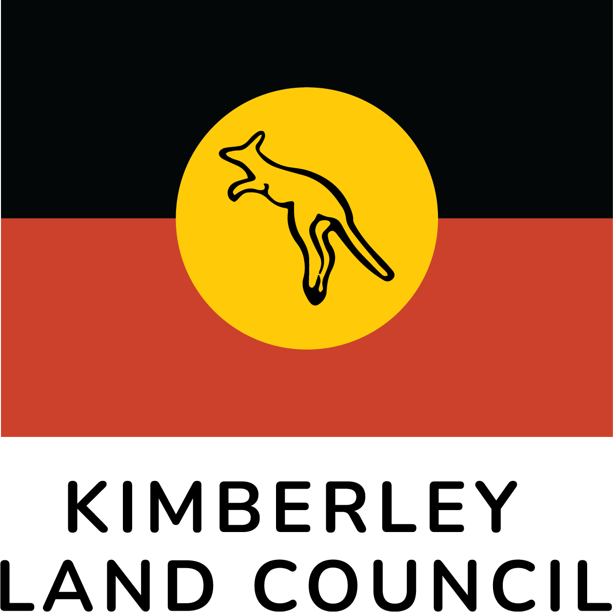 Kimberley Land Council logo: Aboriginal flag with a yellow circle containing a kangaroo silhouette.