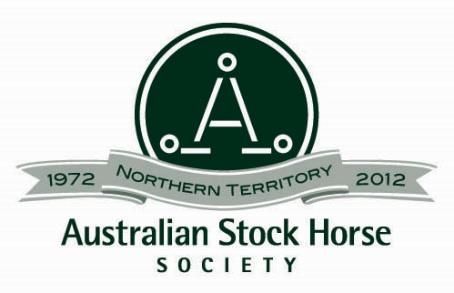 Logo of the Australian Stock Horse Society, Northern Territory. Dark green circle with an 