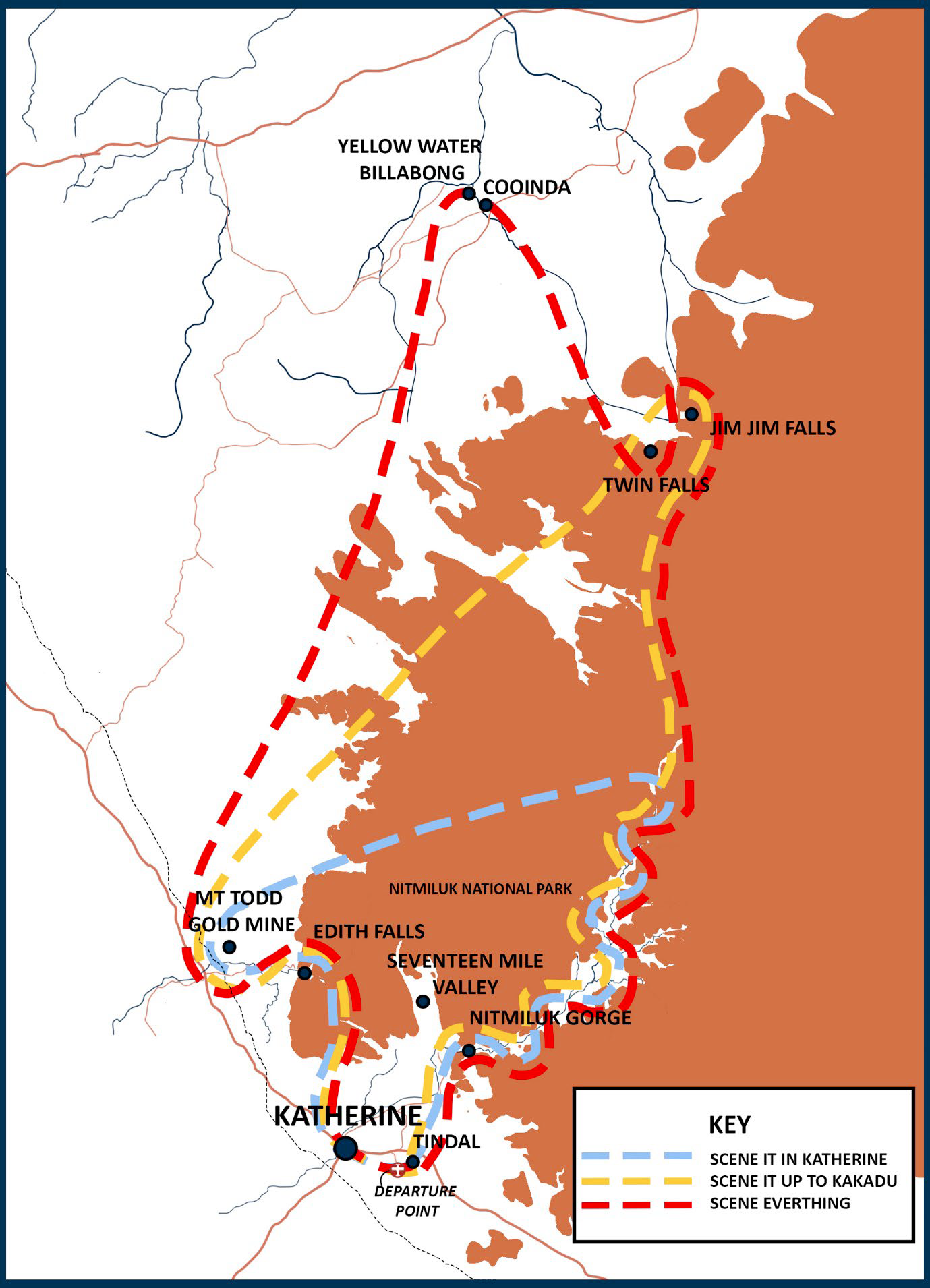 Map of Northern Territory region. Shows routes, towns, and a shaded area.