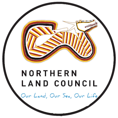 Logo of Northern Land Council: stylized serpent in a circle, text 