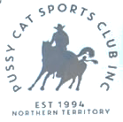 Logo: Cowboy riding a horse inside a circle, 