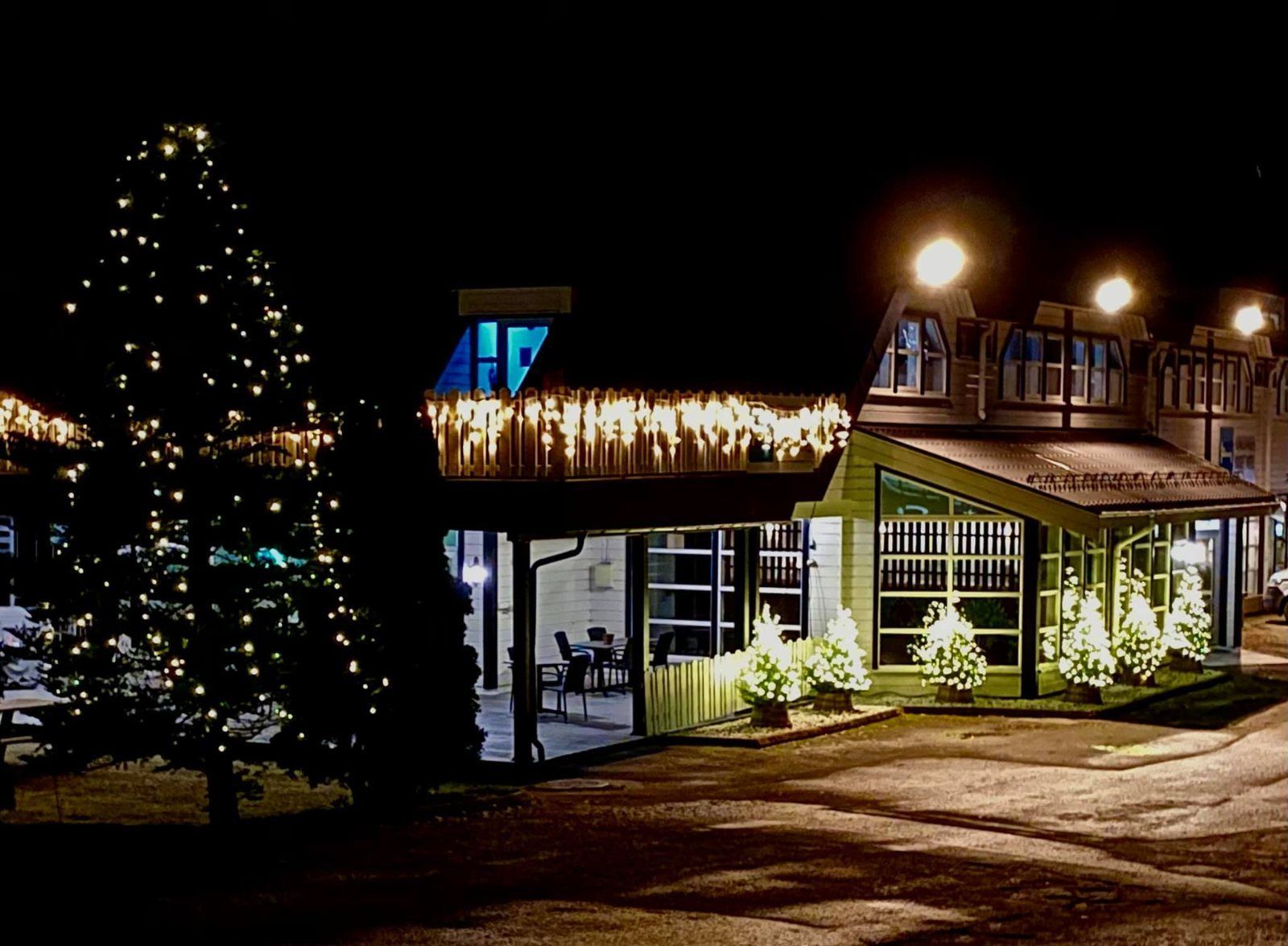 The hotel on a December evening