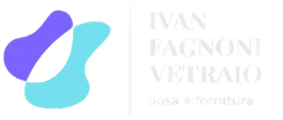 Logo per Ivan Fagnoni Vetraio, caratterizzato da una forma astratta blu e ciano accanto al nome dell'azienda e alla descrizione del servizio.
