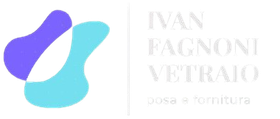 Logo per Ivan Fagnoni Vetraio, caratterizzato da una forma astratta blu e ciano accanto al nome dell'azienda e alla descrizione del servizio.