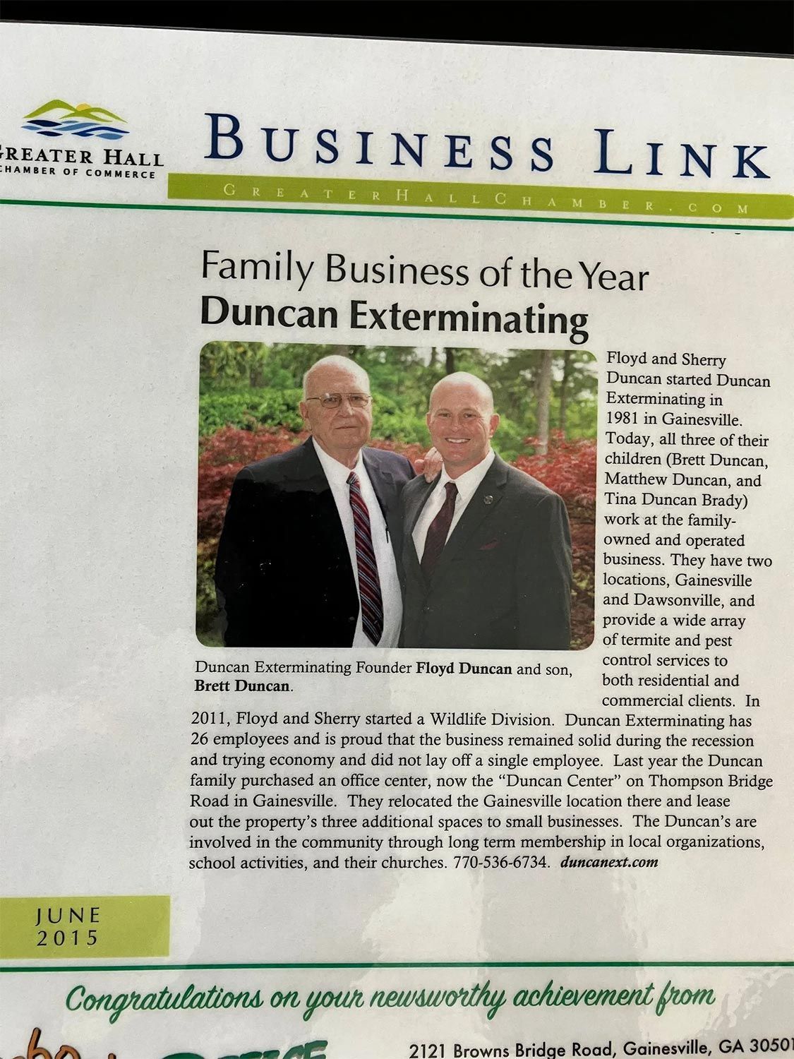 Business Newsletter — Gainesville, GA — Duncan Exterminating Co.
