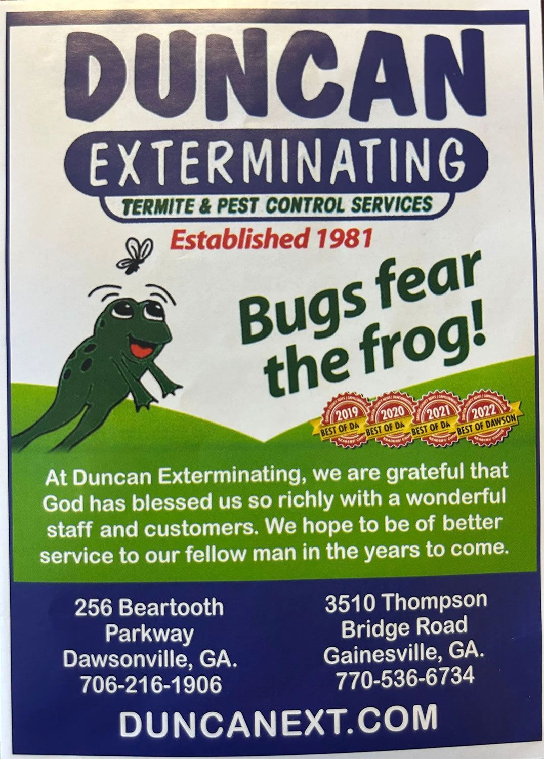 Business Advertisement — Gainesville, GA — Duncan Exterminating Co.