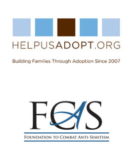 The logos of HelpUsAdopt.org and the Foundation to Combat Anti-Semitism stacked vertically on a white background.