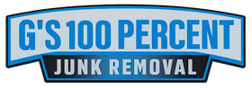 Logo for G's 100 Percent Junk Removal in blue, white, and black with a shield design.