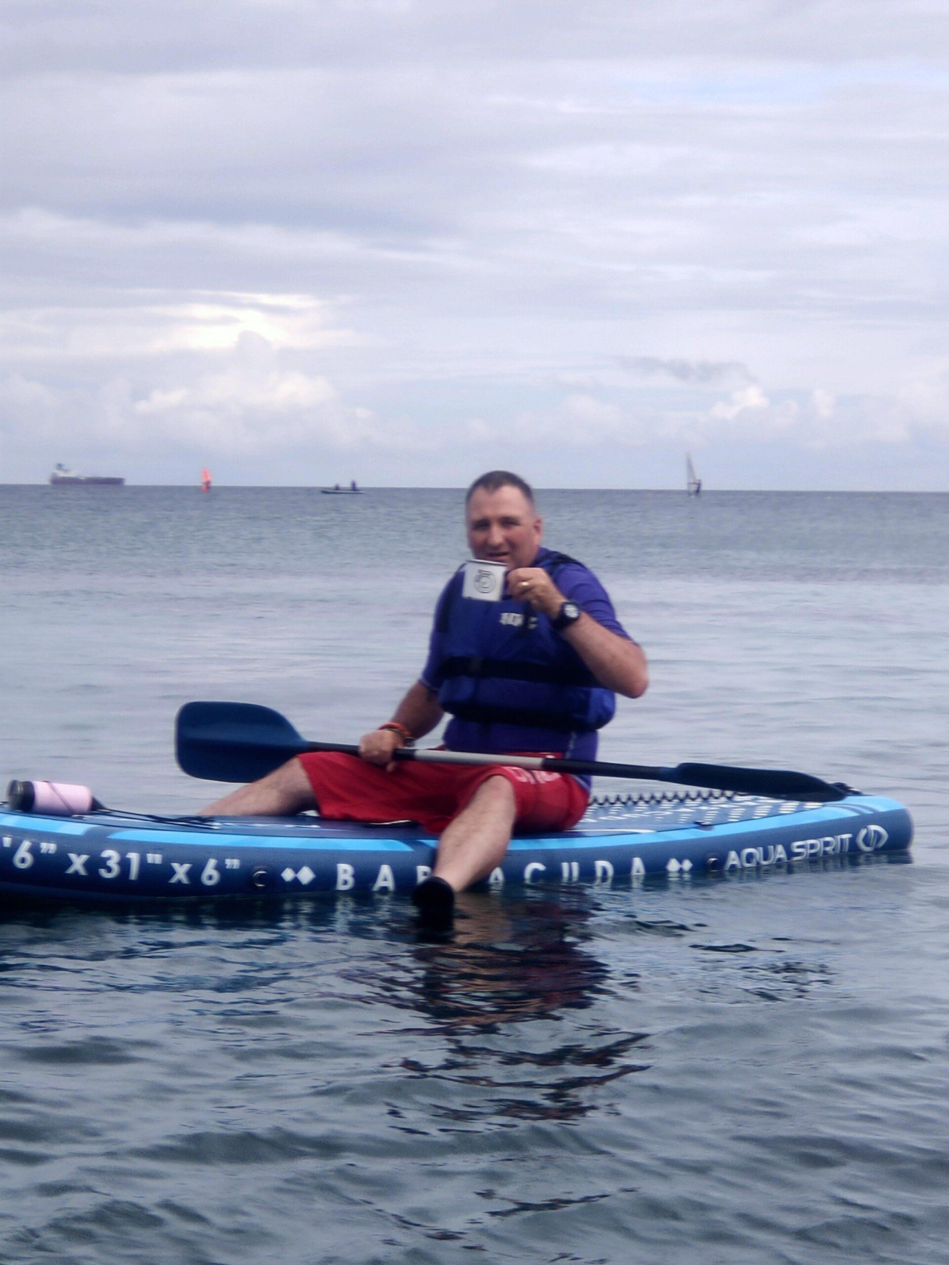 Trying water sports in Coverack bay.