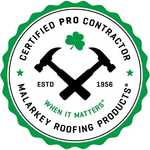 Certified Pro Contractor badge with crossed hammers, shamrock, and 