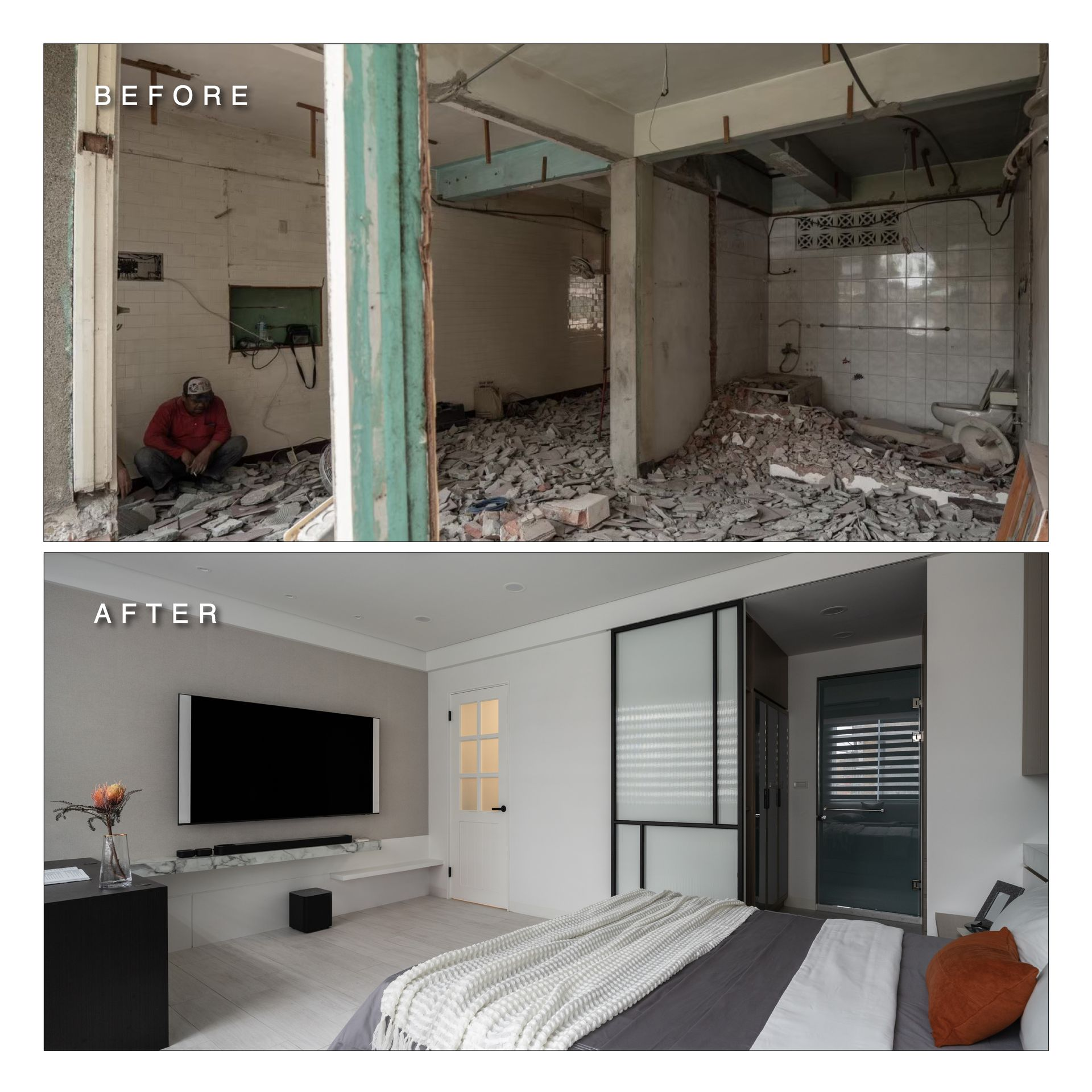 台南老屋室內裝潢翻修紀錄,從拆除工程廢墟變身現代簡約風主臥室
