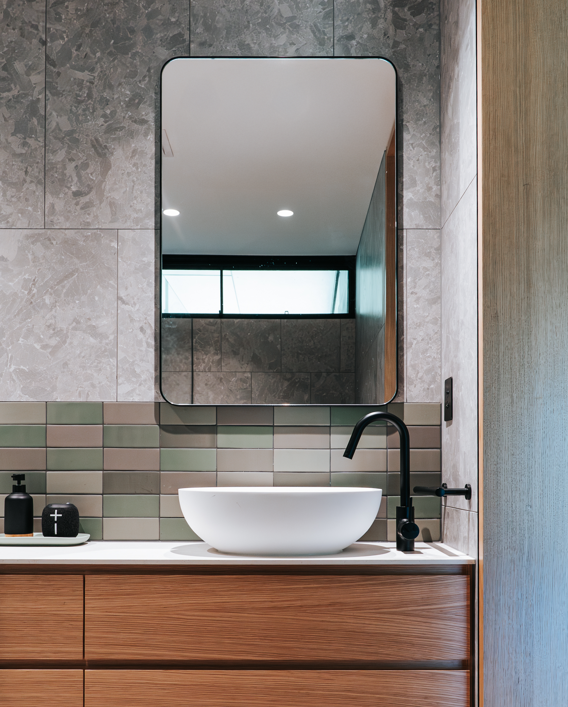 Bathroom With a White Sink, Black Faucet, and Rectangular Mirror — ATH Projects in Eerwah Vale, QLD