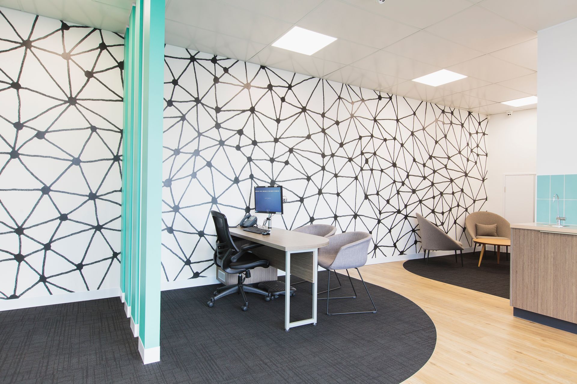Office Interior With Geometric Patterned Wall — ATH Projects in Kirrawee, NSW