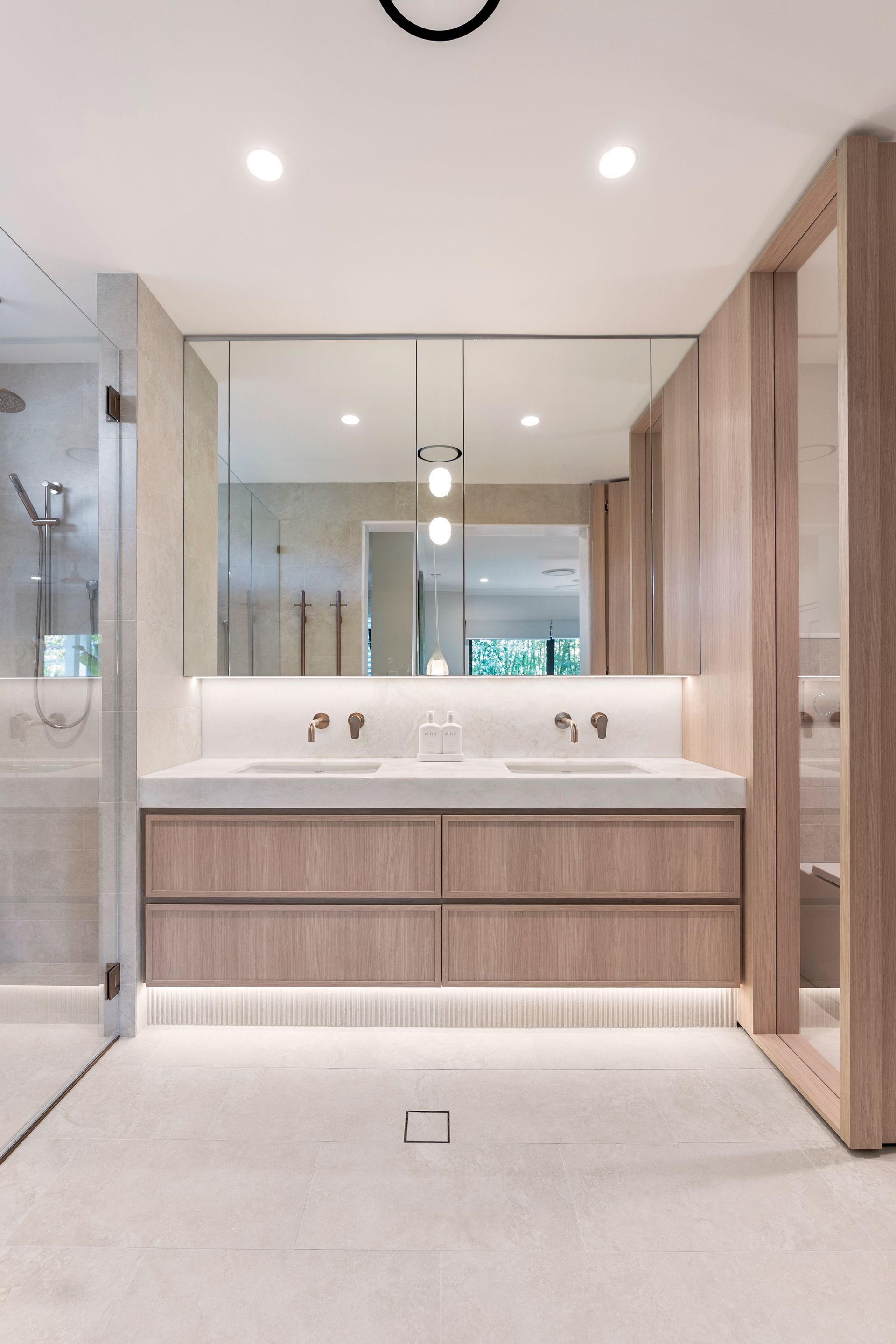 Modern Bathroom With Wooden Vanity — ATH Projects in Yowie Bay, NSW