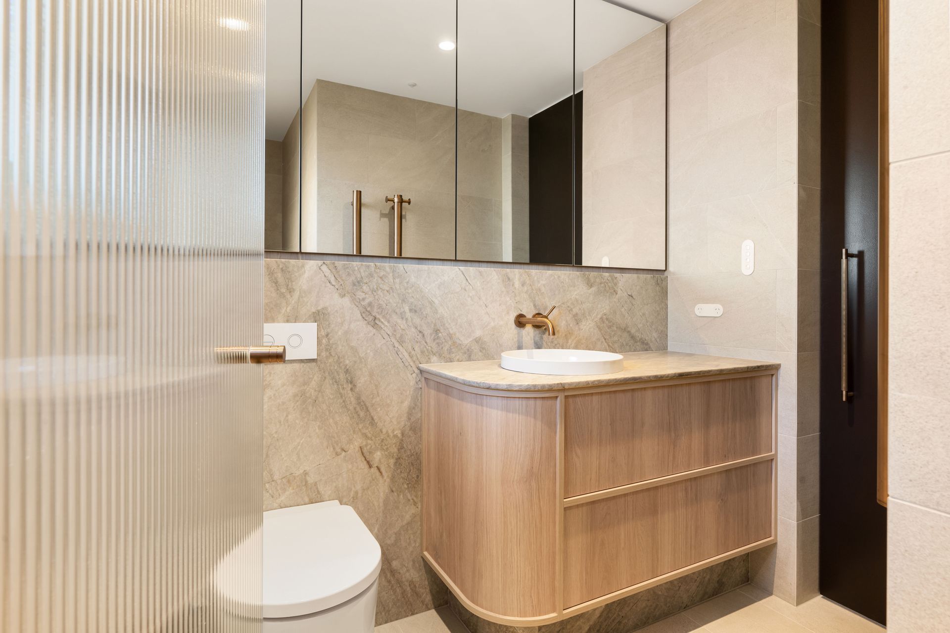 Modern Bathroom With Light Wood Vanity — ATH Projects in Drummoyne, NSW