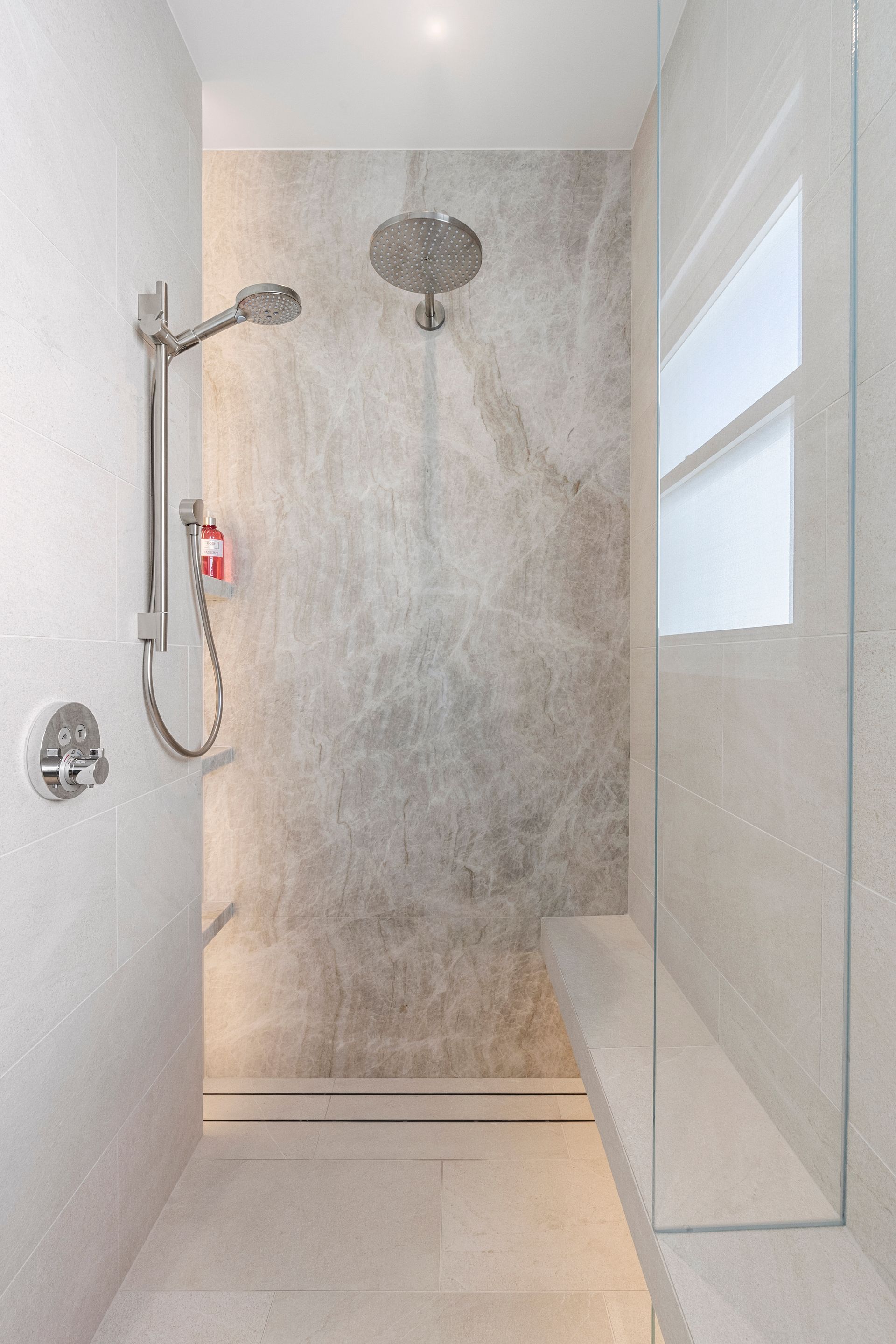 Modern Shower With Marble Wall — ATH Projects in Concord, NSW