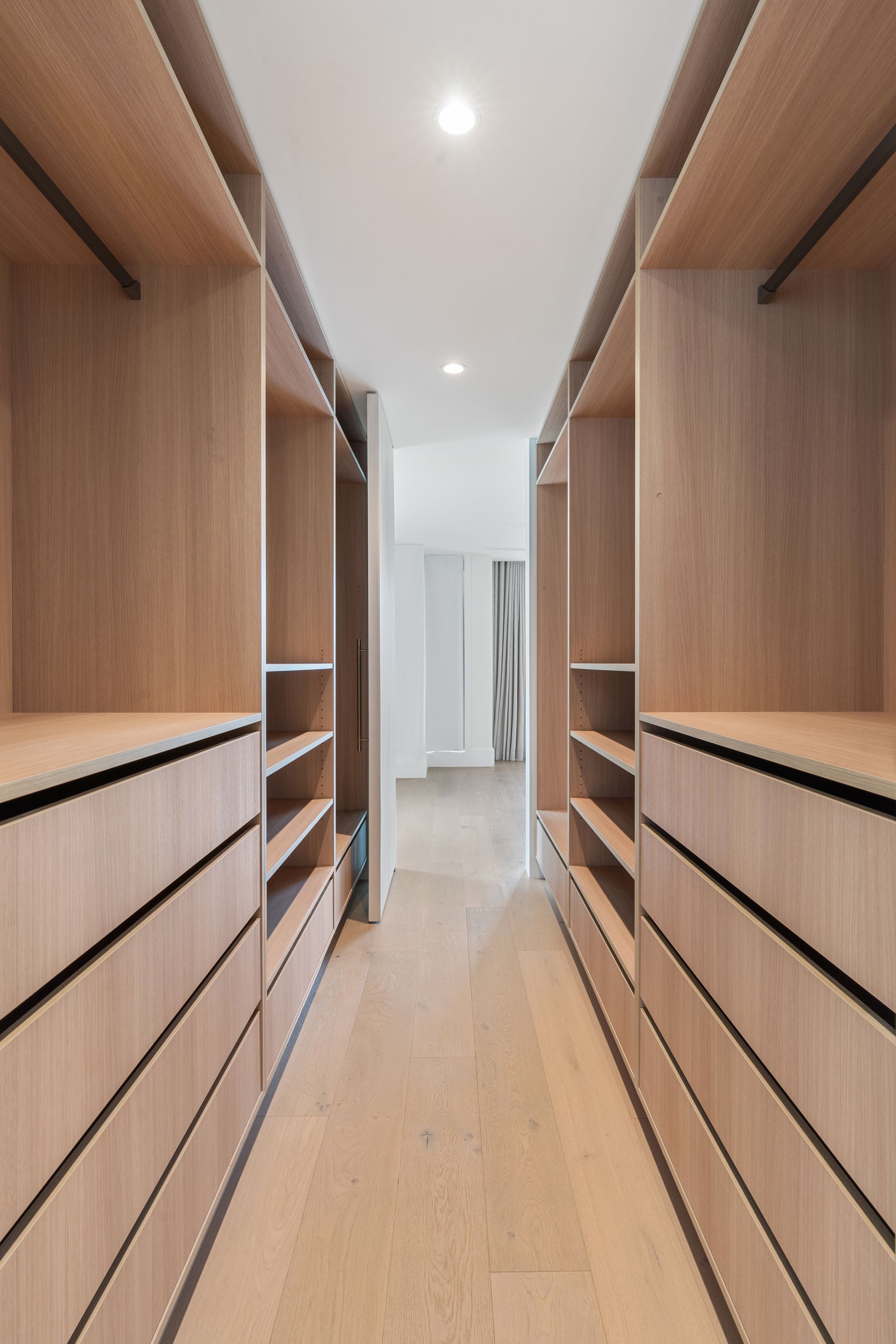 Walk-in Closet With Light Wood Shelving and Drawers — ATH Projects in Cronulla, NSW