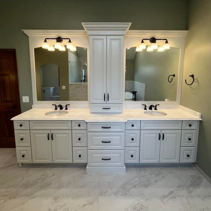 A & R Home Services remodel bathroom with two sinks and two mirrors