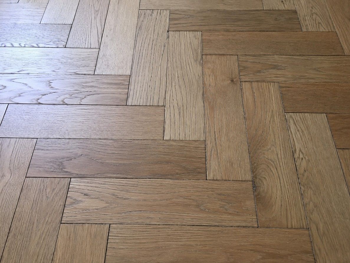 Close-up of solid oak parquet flooring blocks fitted in Nottingham