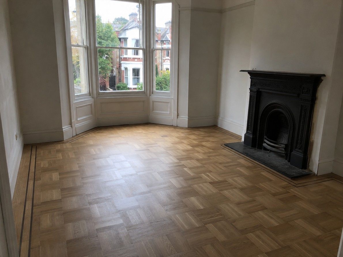 Engineered oak parquet flooring fitted in a Nottingham living room
