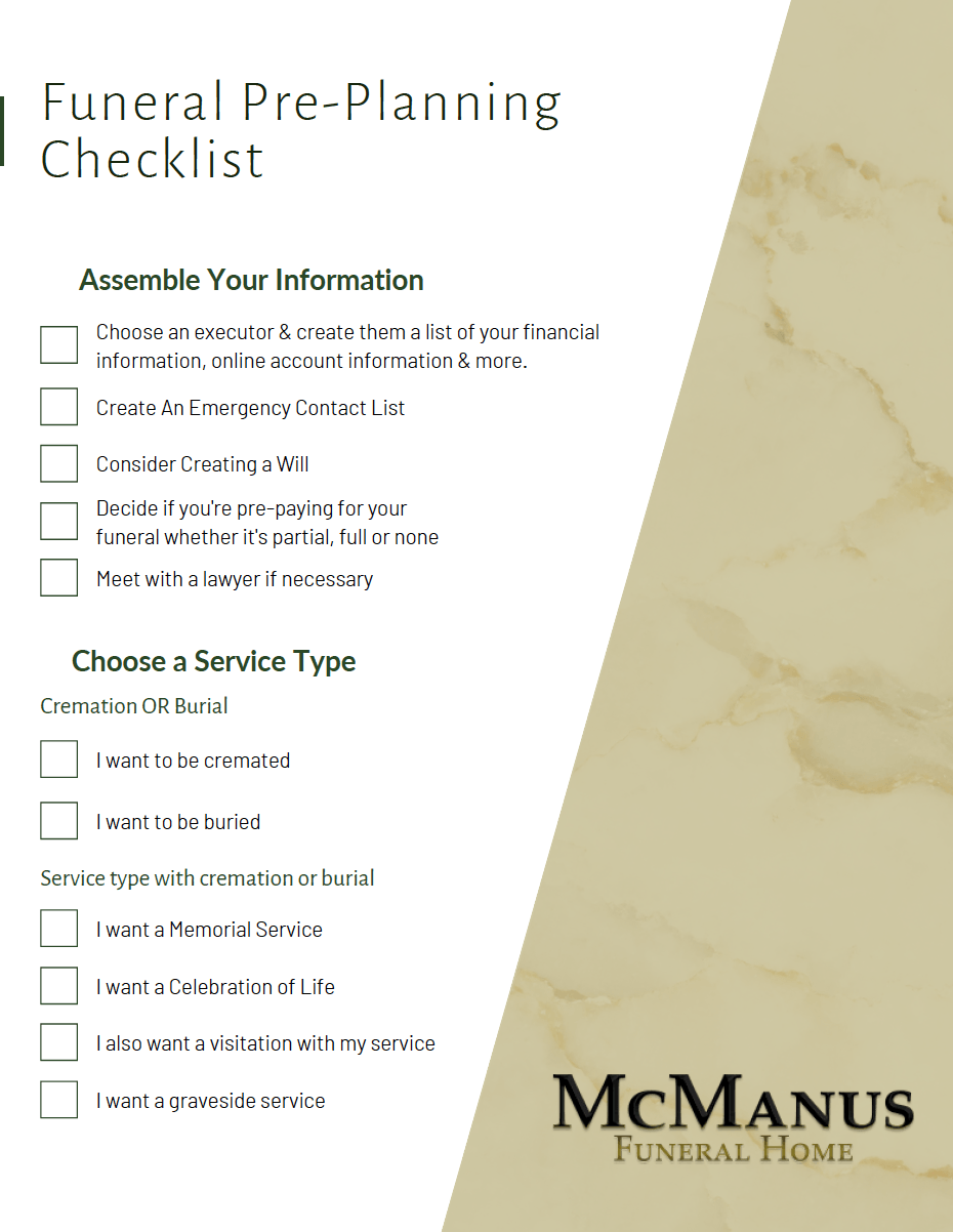McManus Funeral Pre-Planning Checklist