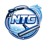 Logo featuring blue and white "NTG" text, a spray nozzle, and a squeegee with water splashes, set within a blue circle.