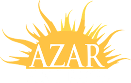 Yellow sunburst logo with the word
