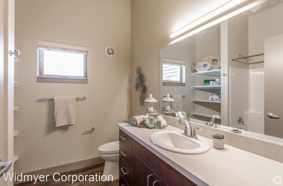 A bathroom with a sink , toilet , and mirror.
