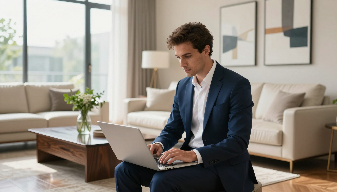Professional real estate agent using Duda's AI blog tool to increase online visibility.