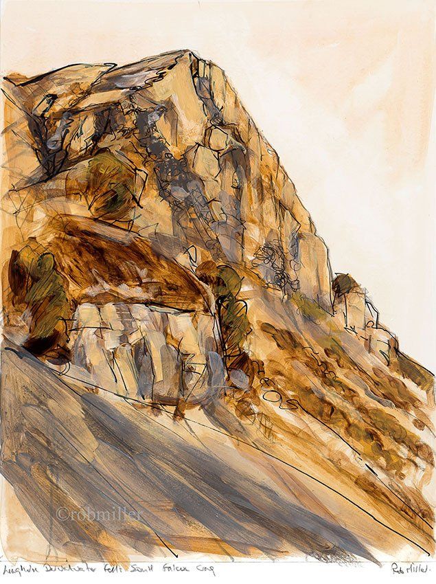 A painting of a mountain with a road going up it