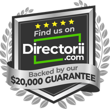 A badge that says `` find us on directorii.com backed by our $ 20,000 guarantee ''