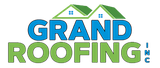 A blue and green logo for grand roofing inc.