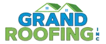 A blue and green logo for grand roofing nc