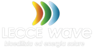 Logo di Lecce Wave, caratterizzato da tre forme curve di colore giallo, verde e blu sopra le scritte 