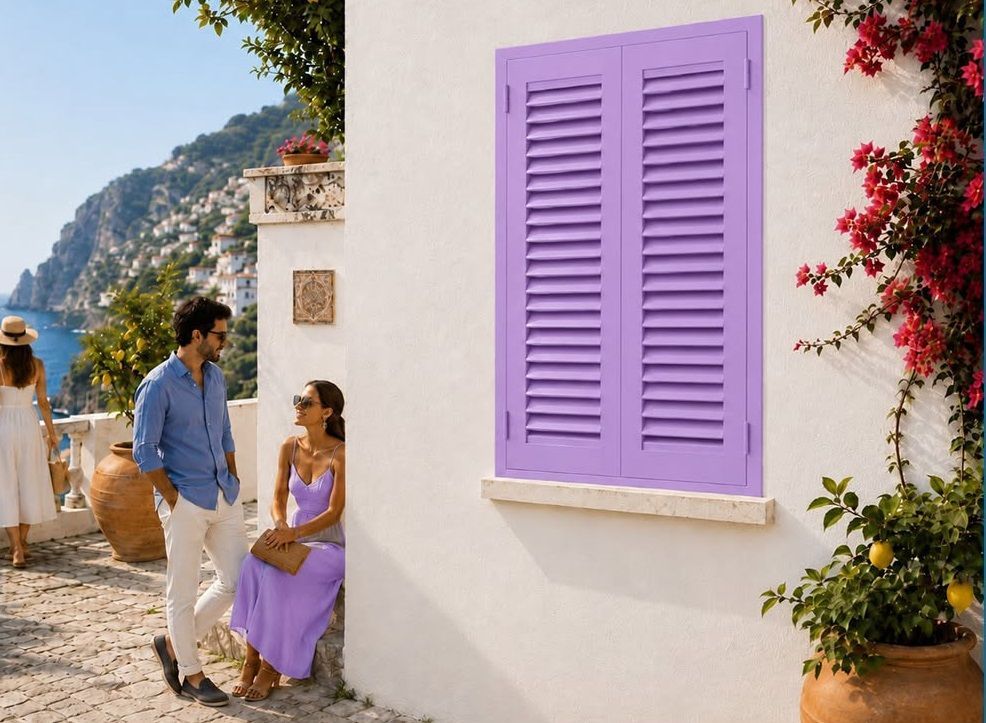 Persiana in alluminio con due ante vicino al mare, design moderno
