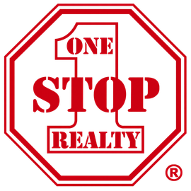 Red and white One Stop Realty logo in an octagonal sign design.