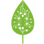 A green leaf with a circuit board design on it.