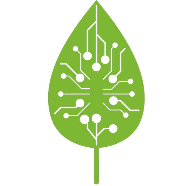 A green leaf with a circuit board design on it