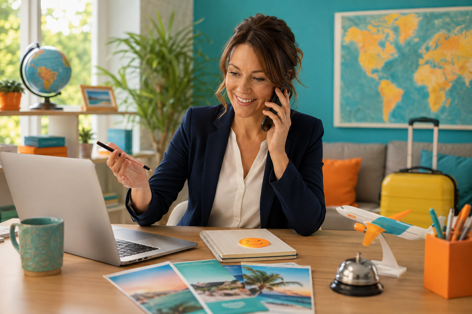 Travel homeworker recommending airport lounge access and transfers to a client