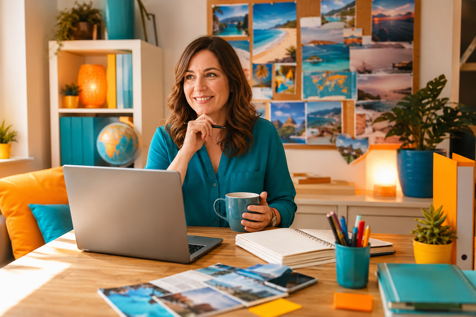 Travel homeworker using emotional storytelling to help clients imagine a personalised holiday