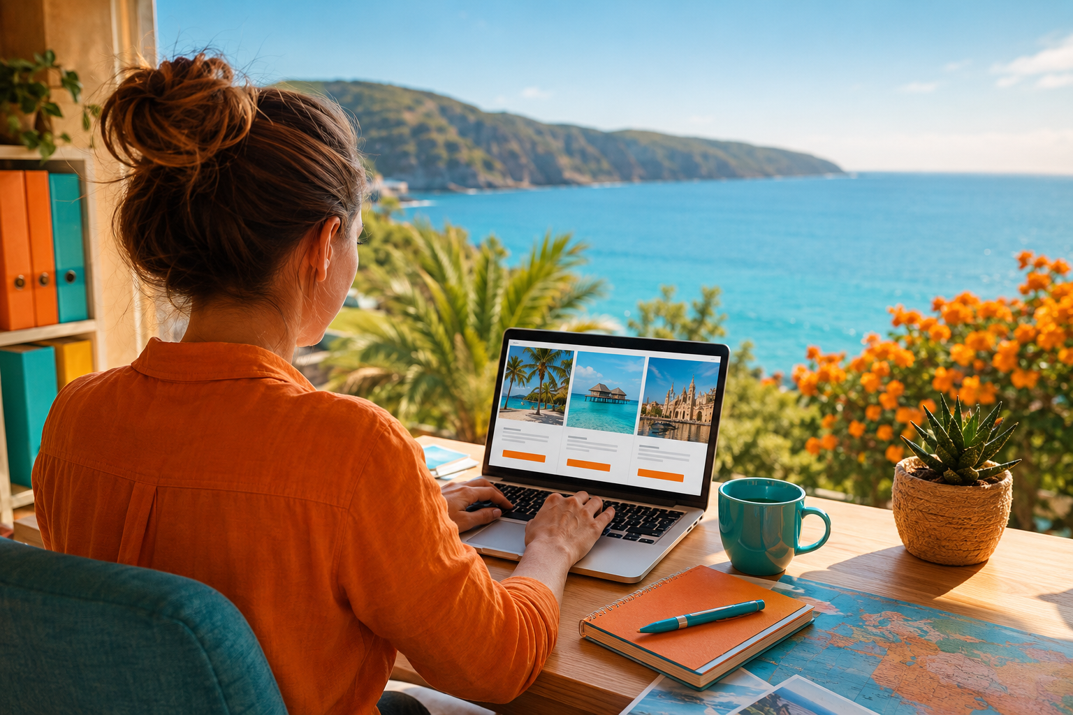 Independent travel consultant preparing a summer email marketing campaign