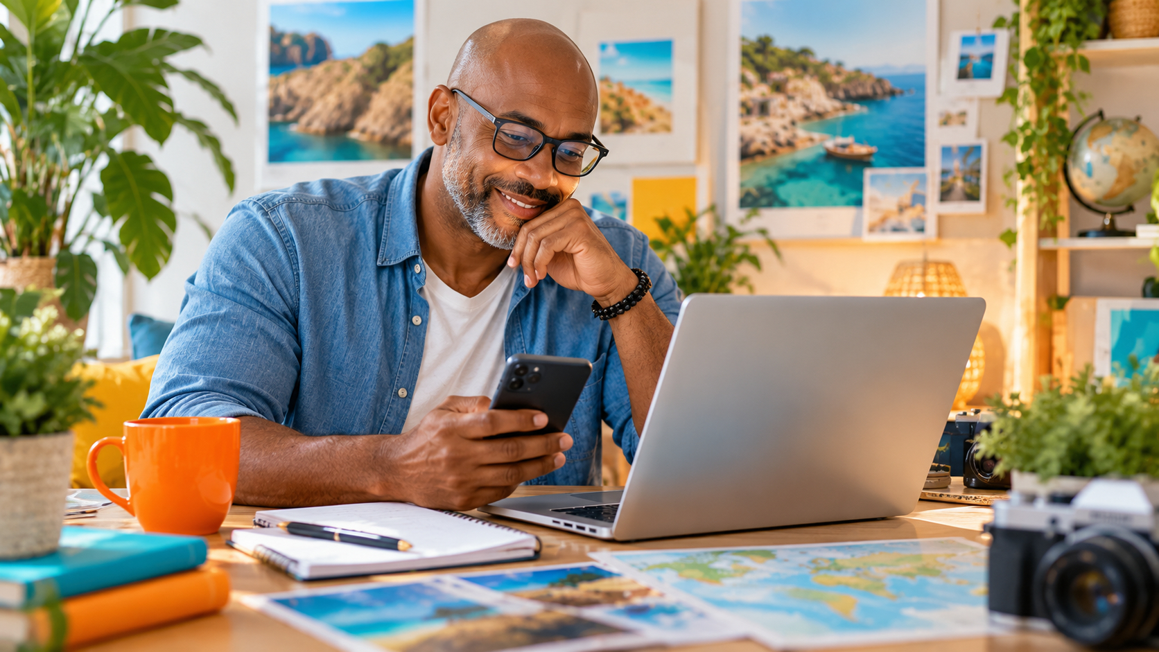 Temporary image of a travel consultant reviewing her professional profile, pending original ITC artwork