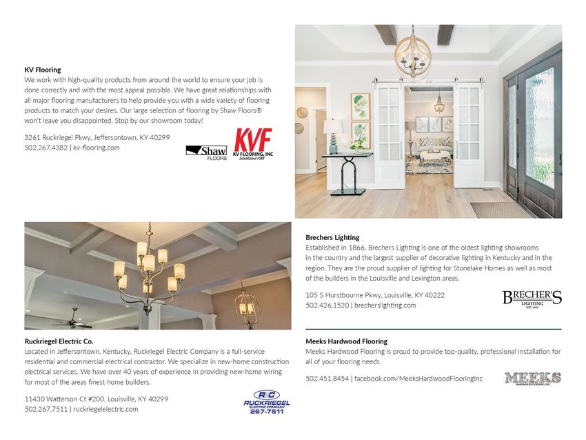 A picture of a living room with a chandelier and a picture of a kitchen with sliding glass doors.