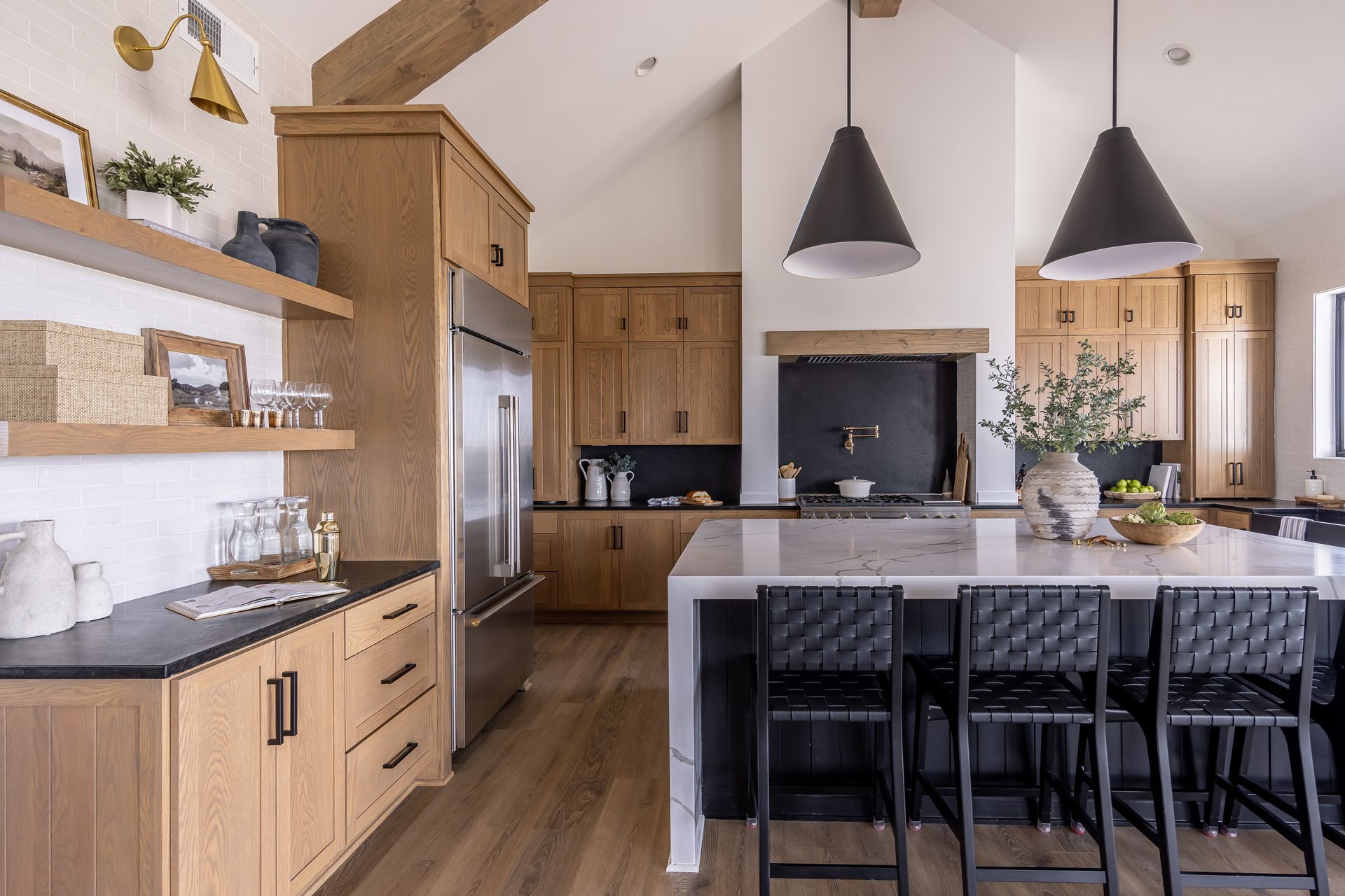 Modern kitchen interior, showcasing garage cabinet design with sleek countertops and appliances. Modern kitchen interior, showcasing garage cabinet design with sleek countertops and appliances.