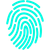 Teal fingerprint icon, representing identity or security.
