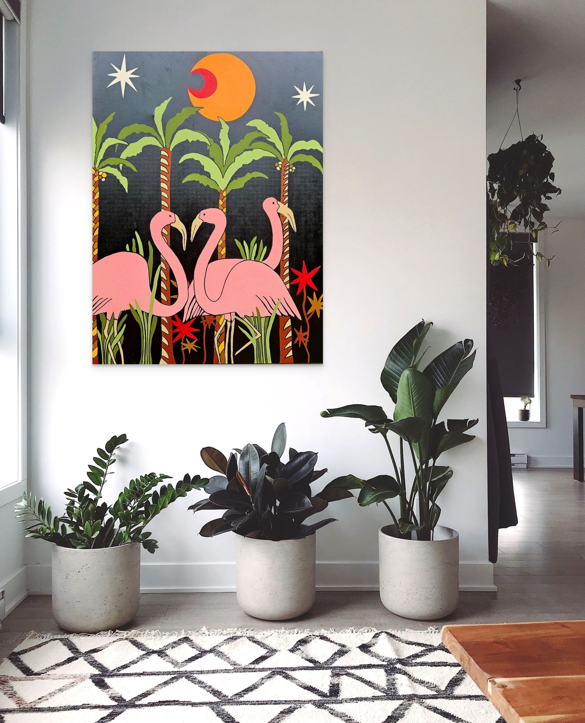 Flamingo Jungle Nights mid century modern  SOLD