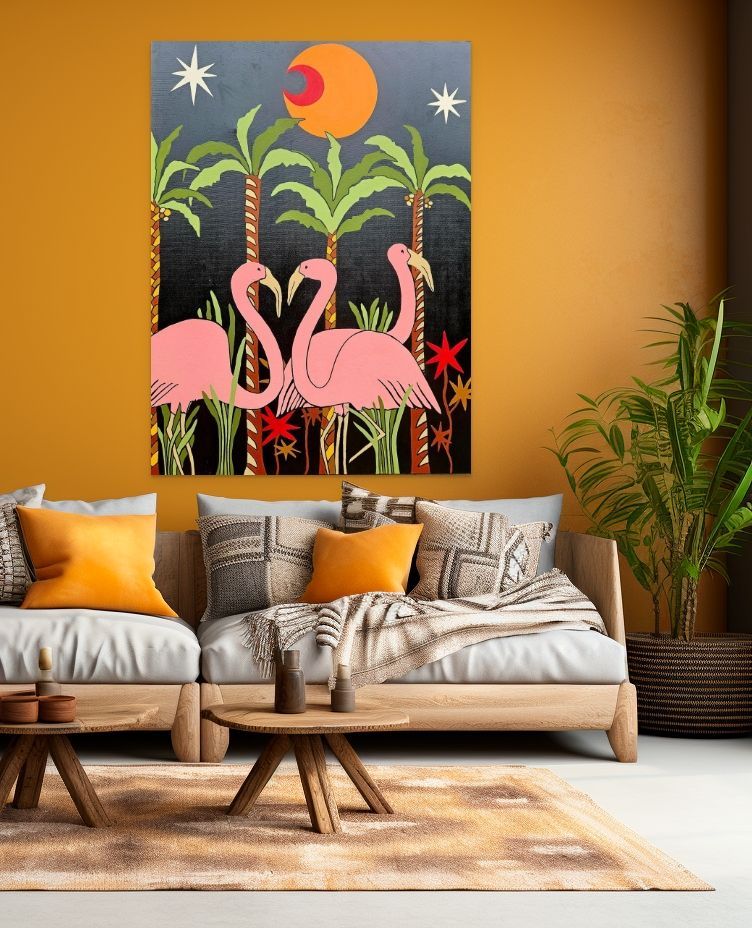 Flamingo Jungle Nights mid century modern  SOLD