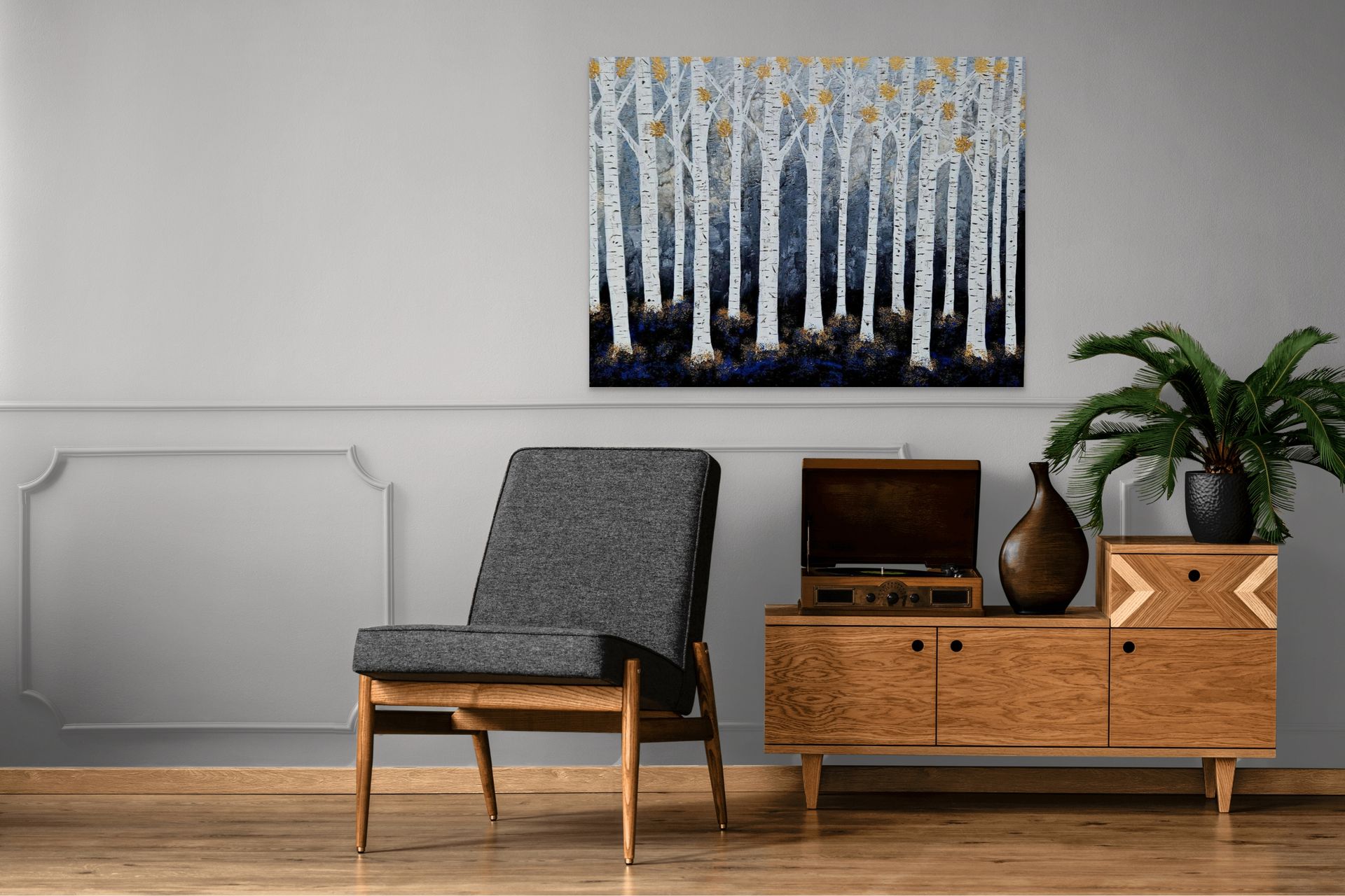 Wintertime birches abstract art