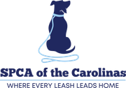 The logo for spca of the carolina where every leash leads home