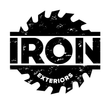 A black and white logo for iron exteriors with a circular saw blade.